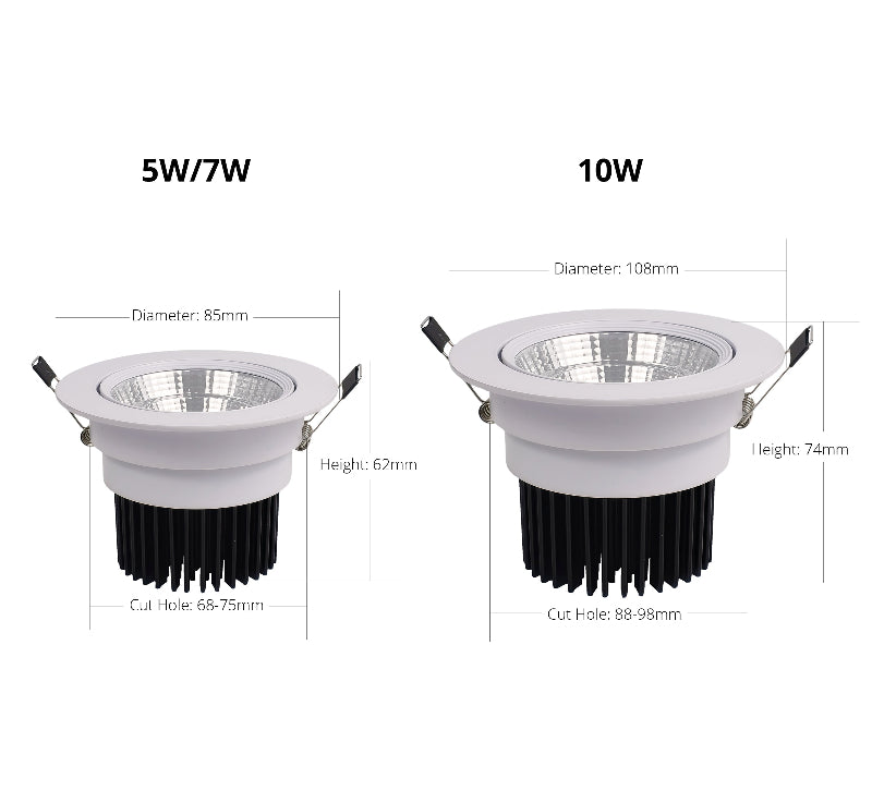 White COB Spot led Downlight it Dimmable 5W 7W 10W