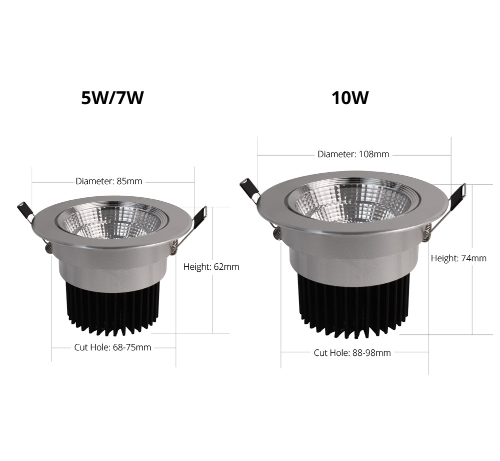 Silver COB Spot led Downlight it Dimmable 5W 7W 10W