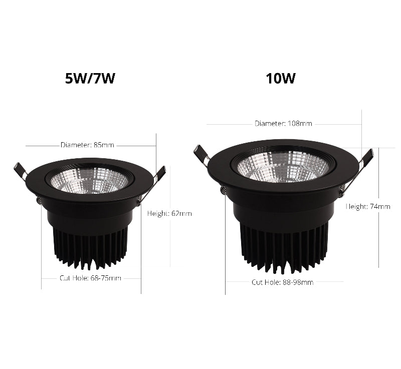 Black COB Spot led Downlight it Dimmable 5W 7W 10W