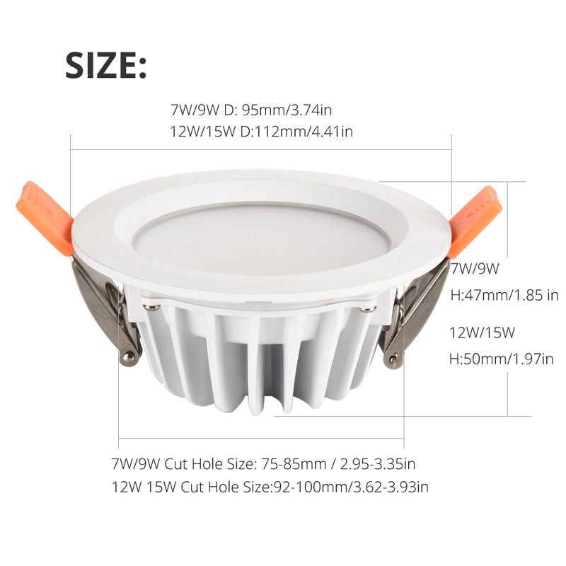 IP65  Waterproof LED Downlight Lamp 7W 9W 12W 15W