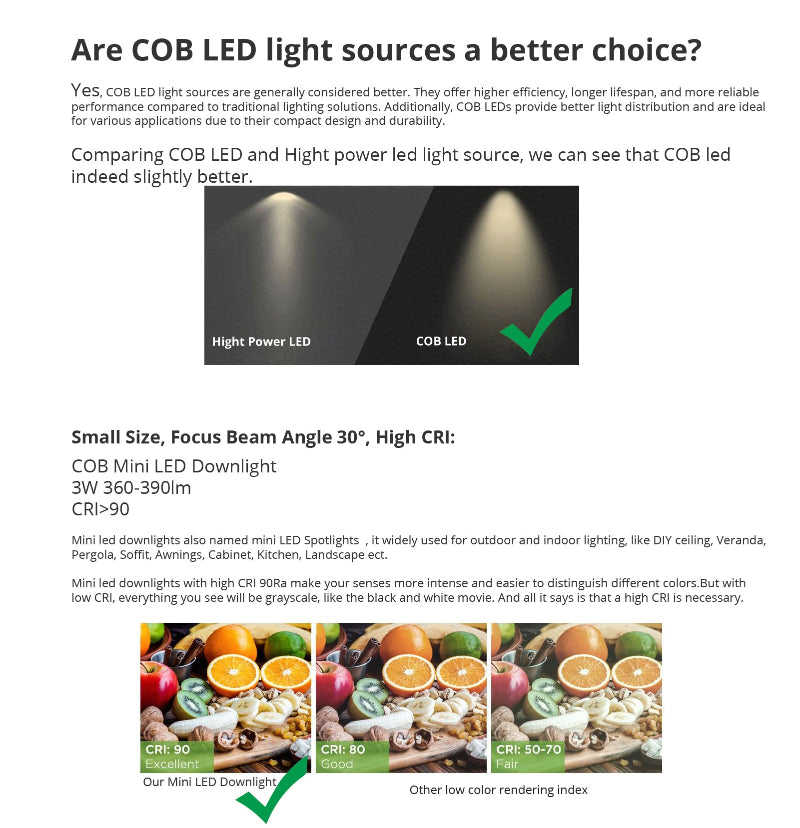 Small Black Spot it Downlights COB 3W led spots dimmable Cutout 30