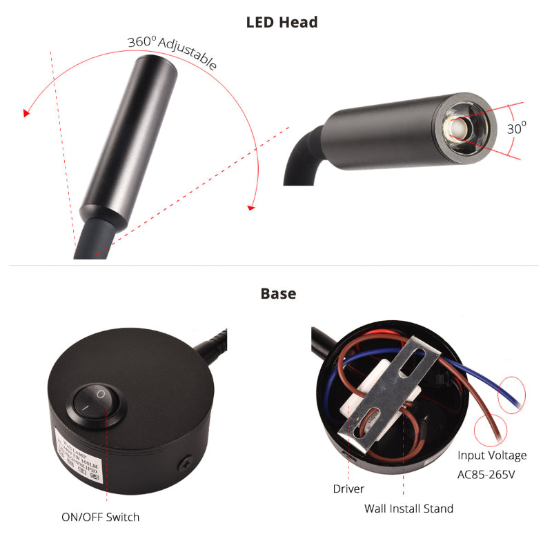 Hotel Home Bedside Wall Lamp Black Hardwired 15-01c