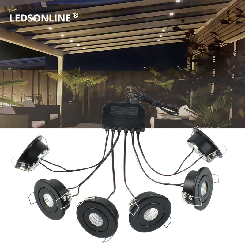 Group of Black 18W(6x3W) Mini LED Spot Downlights for veranda carport sunroom IP44