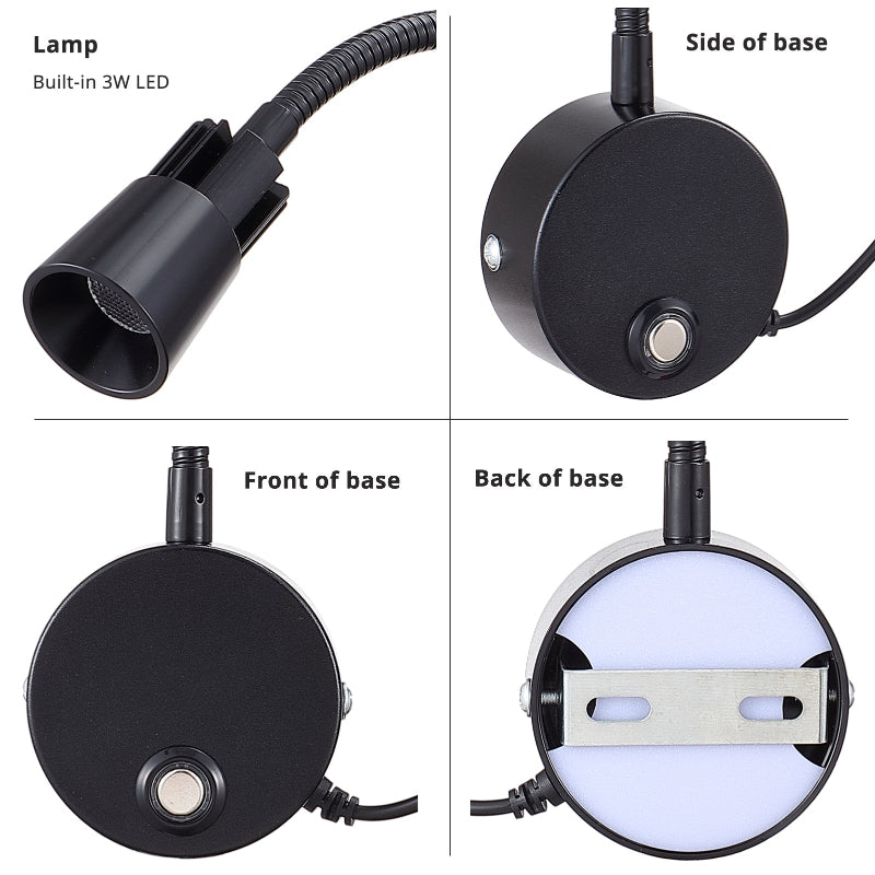 2Pack 5V USB Dimmable Wall Lamp Bedside Reading 3CCT 3000K/4000K/6000K CRI98 RG0 Black