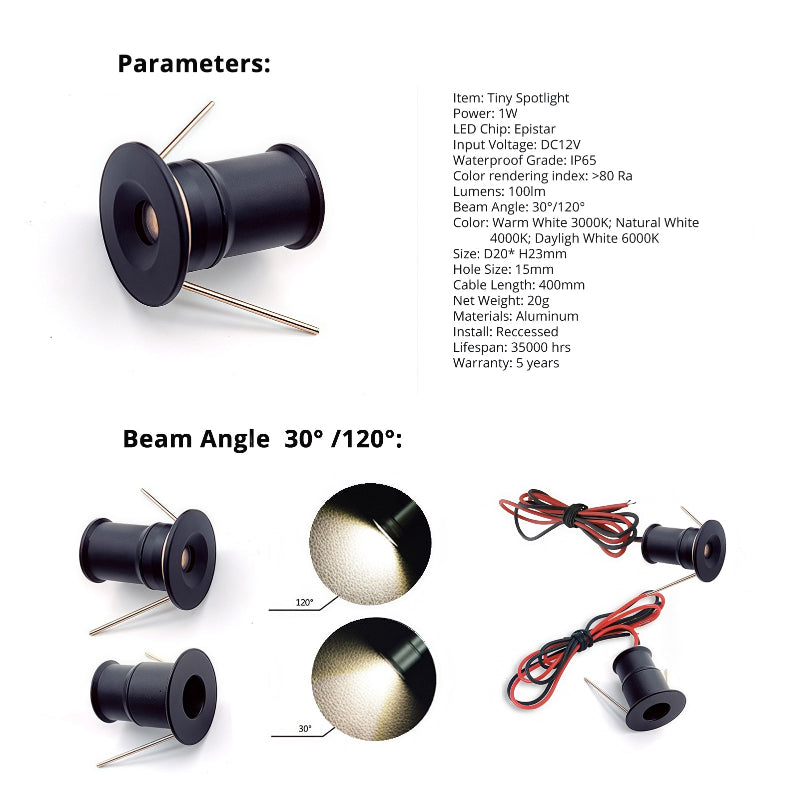 IP65 Mini 12V 1W LED Spot Recessed Downlight Waterproof