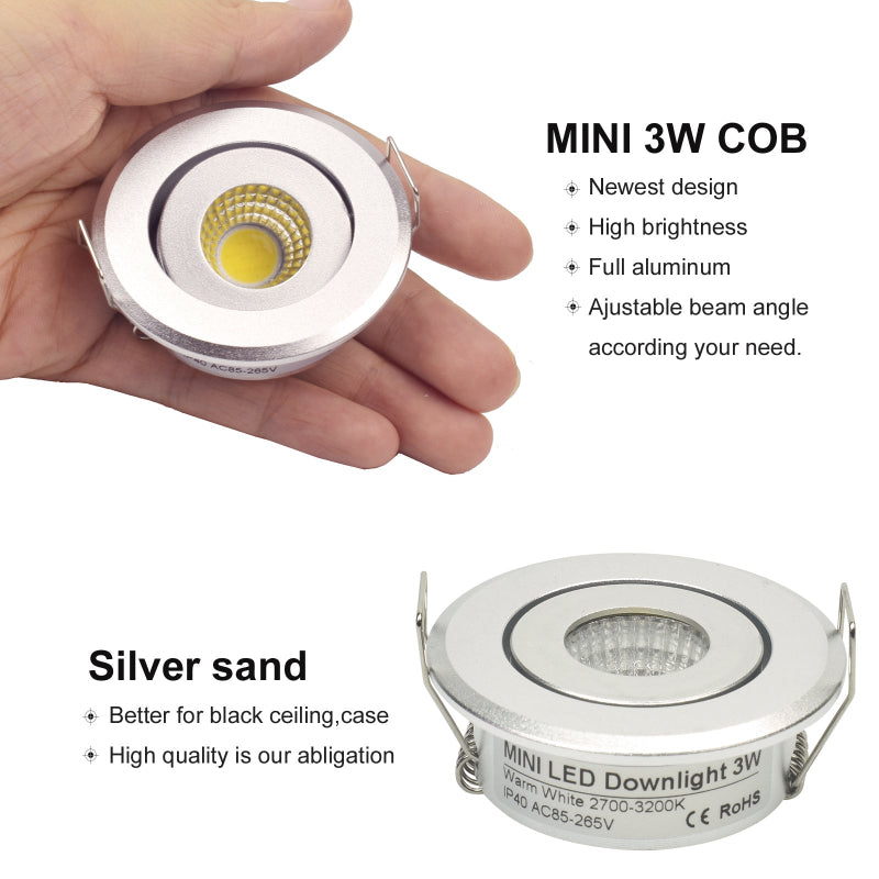 Mini 3W Silver Adjustable Spot LED Downlight Cutout 40-45mm