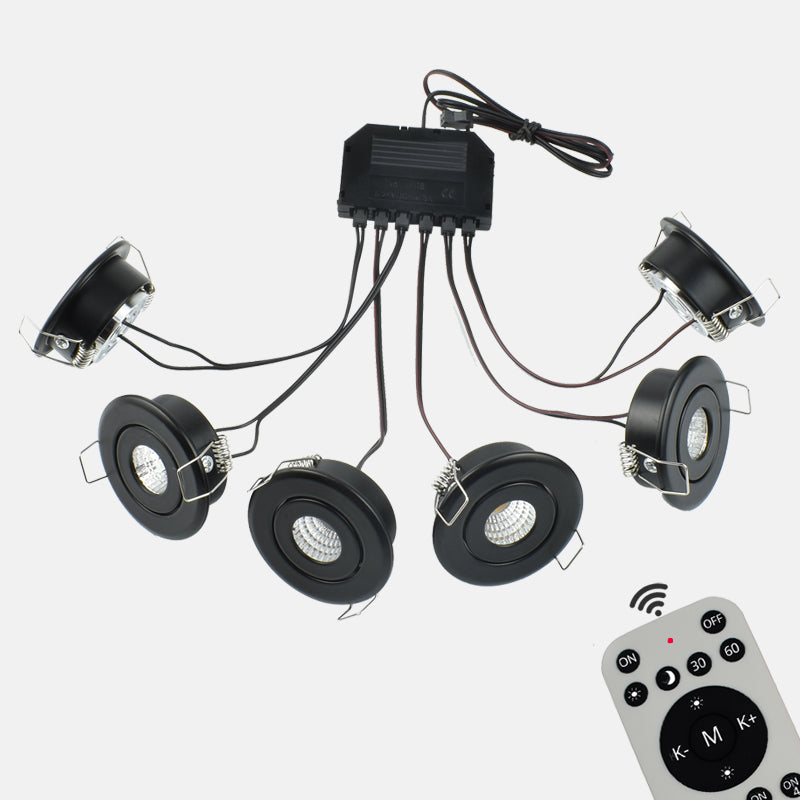 Remote Dimmable Group of Black 18W(6x3W) Mini LED Spot Downlights for veranda carport sunroom