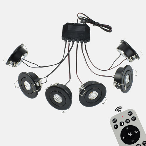 Remote Dimmable Group of Black 18W(6x3W) Mini LED Spot Downlights for veranda carport sunroom