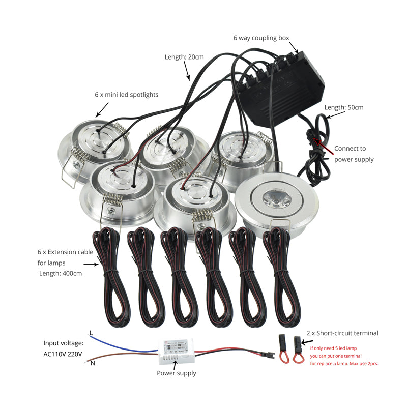 Remote Dimmable Group of Silver 18W(6x3W) Mini LED Spot Downlights Beam Angle 30°