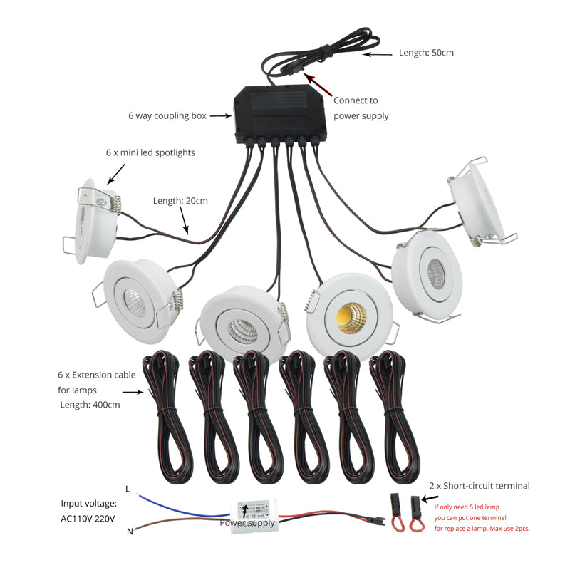Group of White 18W(6x3W) Mini LED Spot Downlights for veranda carport sunroom IP44