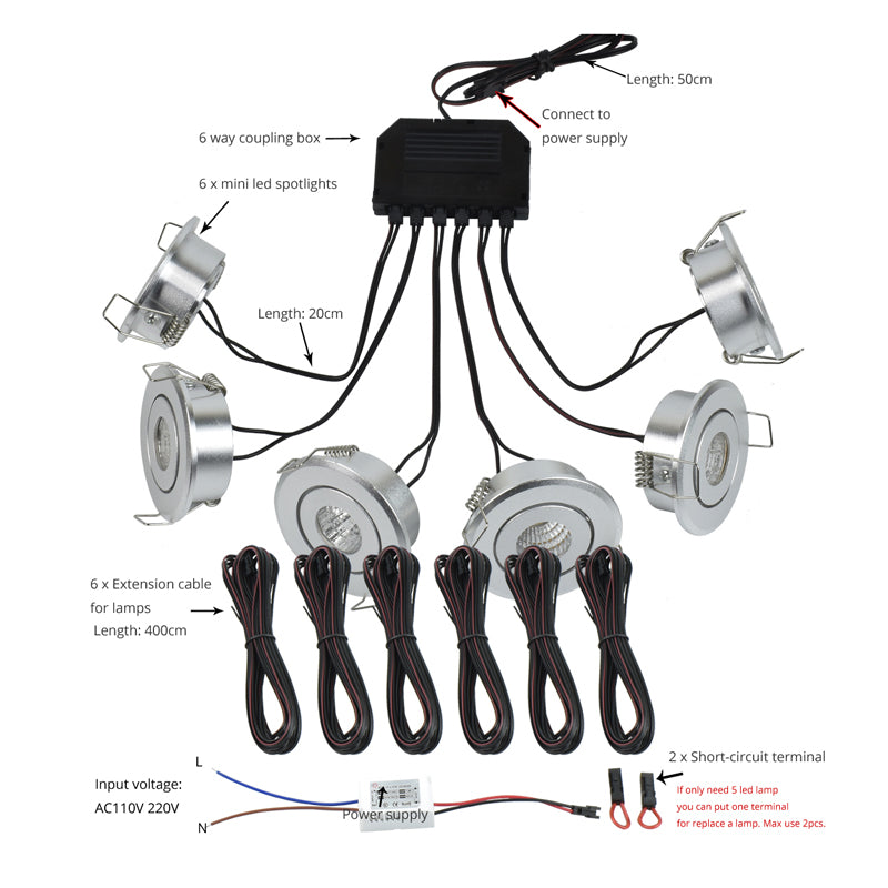 Remote Dimmable Group of Silver 18W(6x3W) Mini LED Spot Downlights for veranda carport sunroom