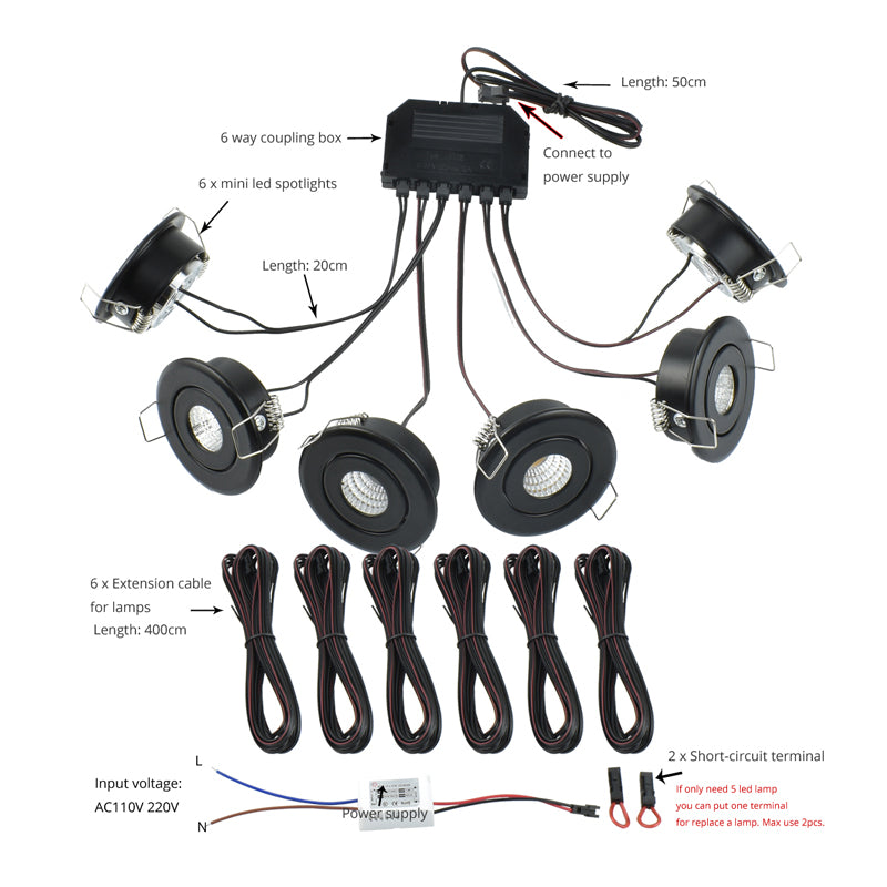 Remote Dimmable Group of Black 18W(6x3W) Mini LED Spot Downlights for veranda carport sunroom