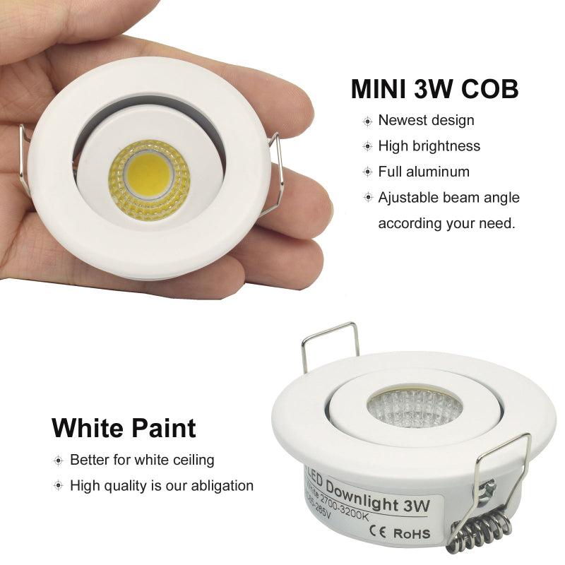 Mini 3W White Adjustable Spot LED Downlight Cutout 40-45mm