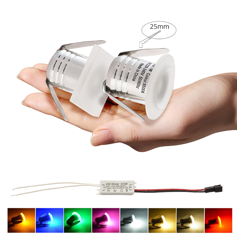 Acrylic Embedded 1W Small Spotlight Round Square Cut 25mm