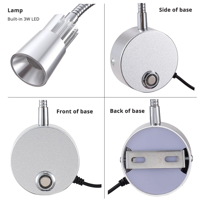 2Pack 5V USB Dimmable Wall Lamp Bedside Reading Lamp 3CCT 3000K/4000K/6000K CRI98 RG0