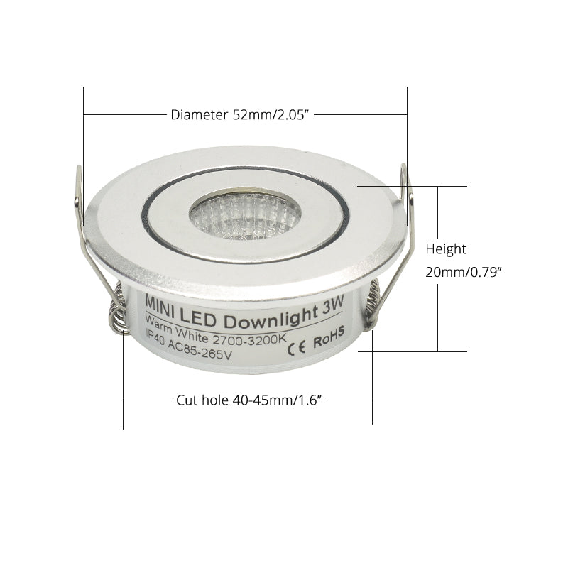 Mini 3W Silver Adjustable Spot LED Downlight Cutout 40-45mm
