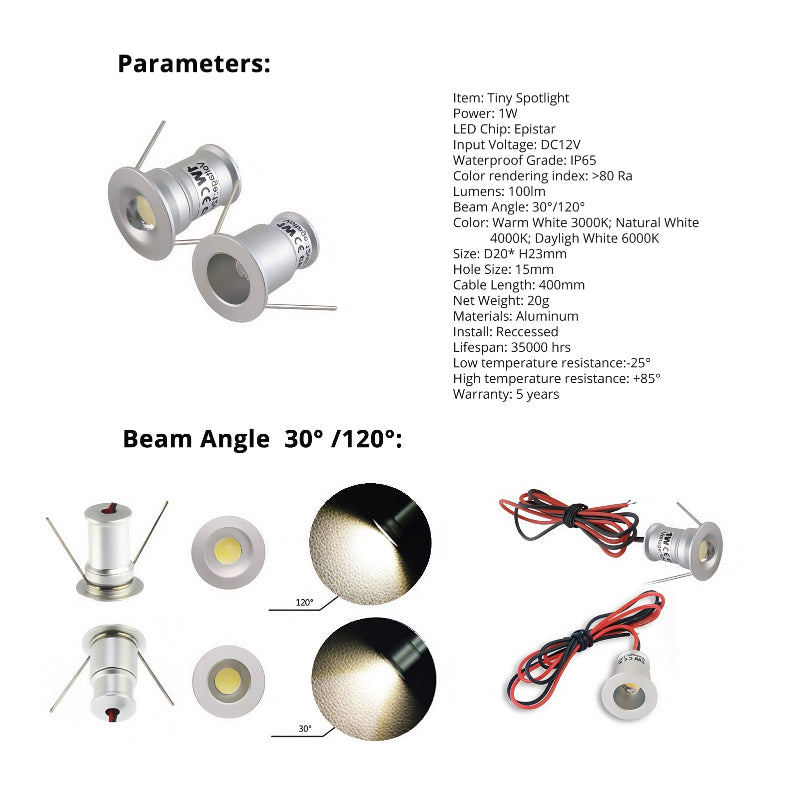 Silver Waterproof 1W Small LED Spot Recessed Downlight For DIY Home Light