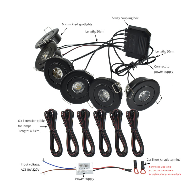 Remote Dimmable Group of Black 18W(6x3W) Mini LED Spot Downlights Beam Angle 30°