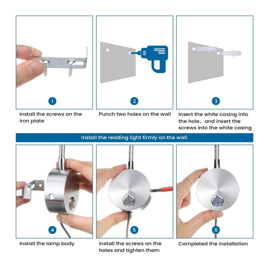 2Pack 5V USB Dimmable Wall Lamp Bedside Reading Lamp 3CCT 3000K/4000K/6000K CRI98 RG0