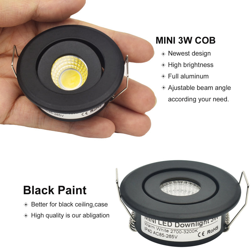 Mini 3W Black Adjustable Spot LED Downlight Cutout 40-45mm