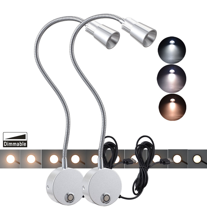 2Pack 5V USB Dimmable Wall Lamp Bedside Reading Lamp 3CCT 3000K/4000K/6000K CRI98 RG0